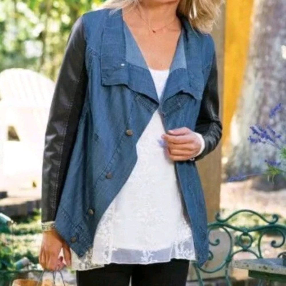 Soft Surroundings Faux Leather Soft Denim Jacket